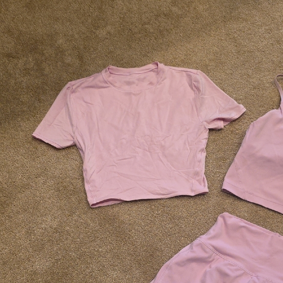 lululemon athletica Pink Activewear Set - Cropped Top, Skort, Leggings, Jacket - Picture 3 of 4